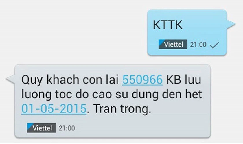 Kiểm tra gói cước Viettel 4G đang dùng bằng tin nhắn trên điện thoại