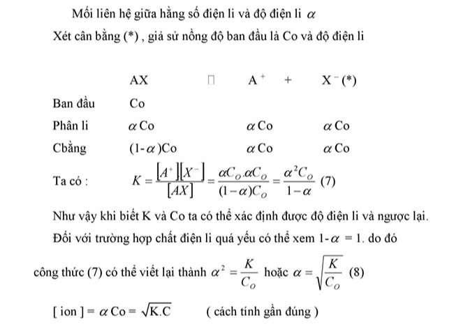 Các công thức hoá học lớp 11 học kì 1