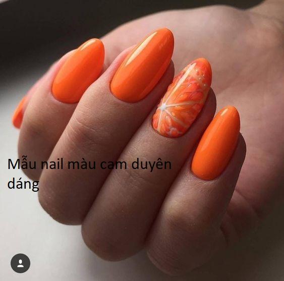 Mẫu nail màu cam duyên dáng dễ thương