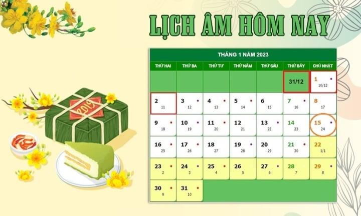 Lịch âm 15/1 - tra cứu lịch âm hôm nay Chủ nhật ngày 15/1/2023 - 1