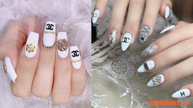 Mẫu nail Chanel đính đá sang chảnh