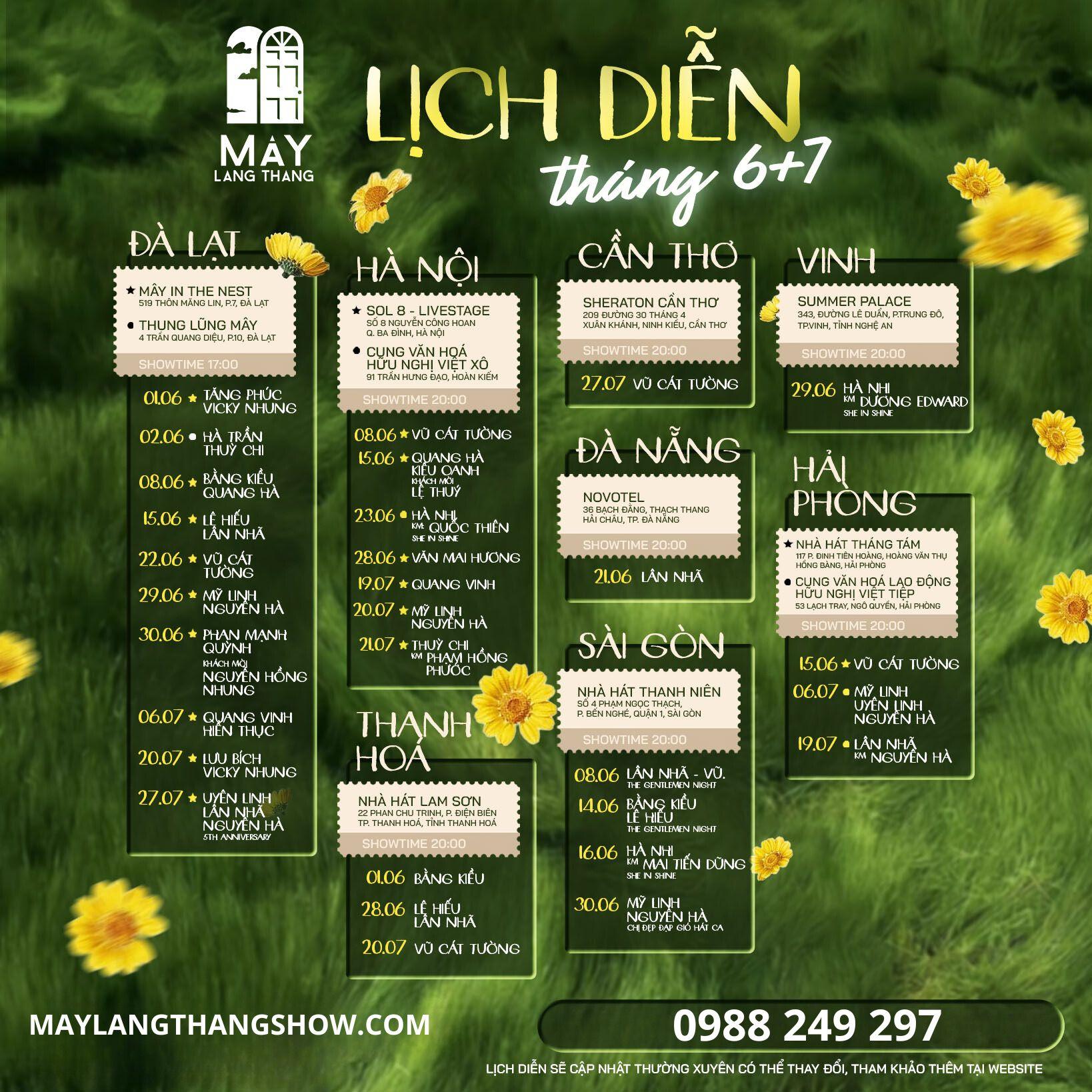 Lịch diễn Mây Lang Thang Tháng 6