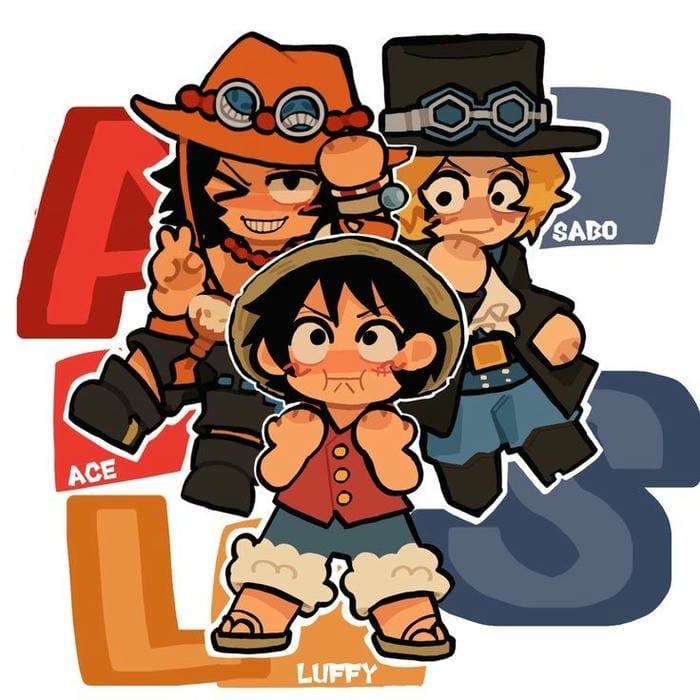 Ace,Sabo và Luffy chibi siêu đáng yêu