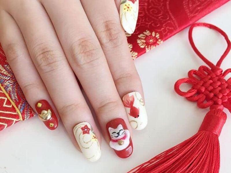 Mẫu nail Mèo thần tài