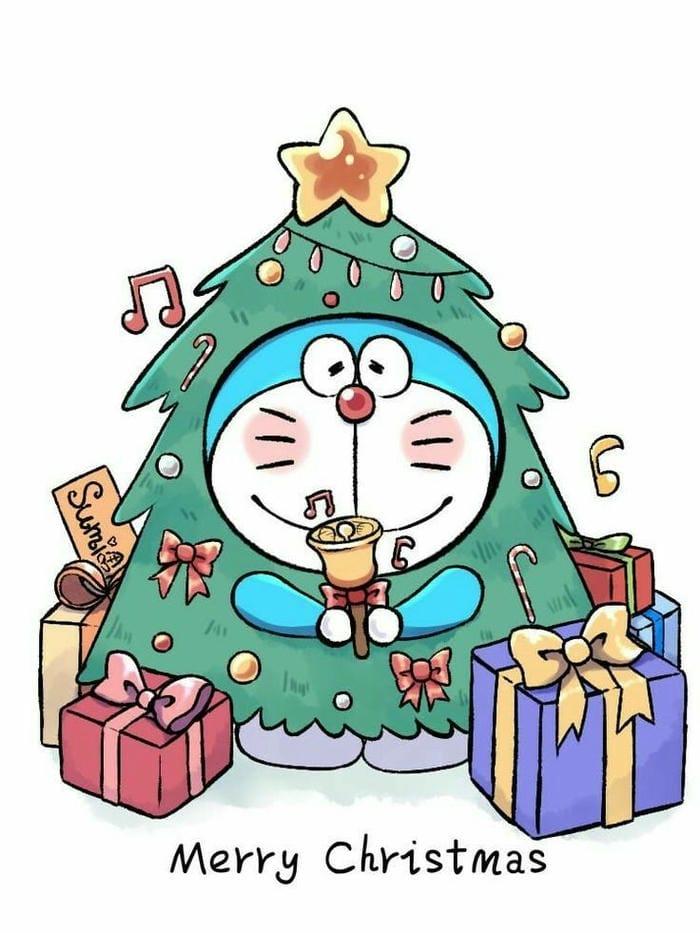 Ảnh chibi Doraemon cây thông noel