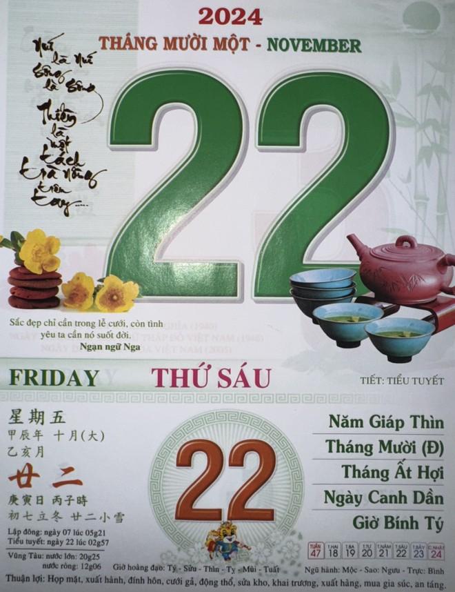 Xem lịch âm - Lịch vạn sự hôm nay ngày 22 tháng 11 năm 2024 tốt hay xấu?