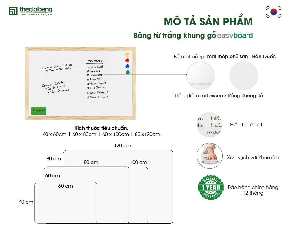 Mô tả sản phẩm bảng từ trắng khung gỗ easyboard