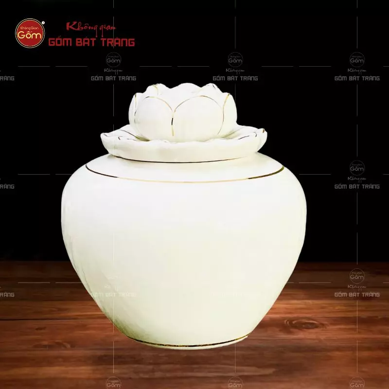 hũ đựng tro cốt bát tràng dáng búp sen trắng