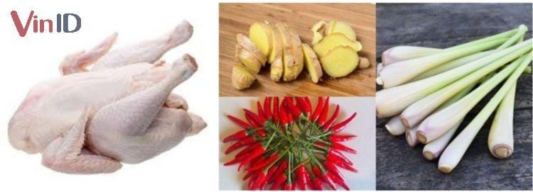 Nguyên liệu làm món gà rang gừng sả ớt