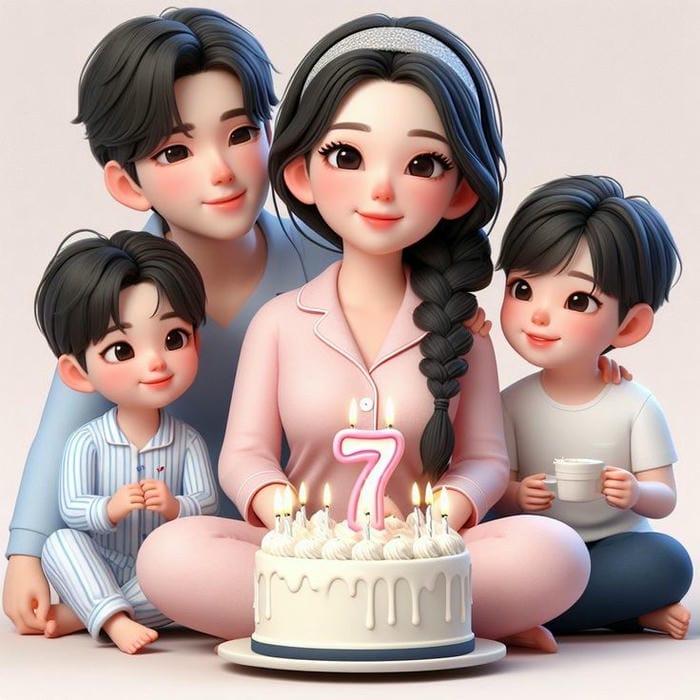 Ảnh chibi gia đình 4 người cùng nhau ăn tối