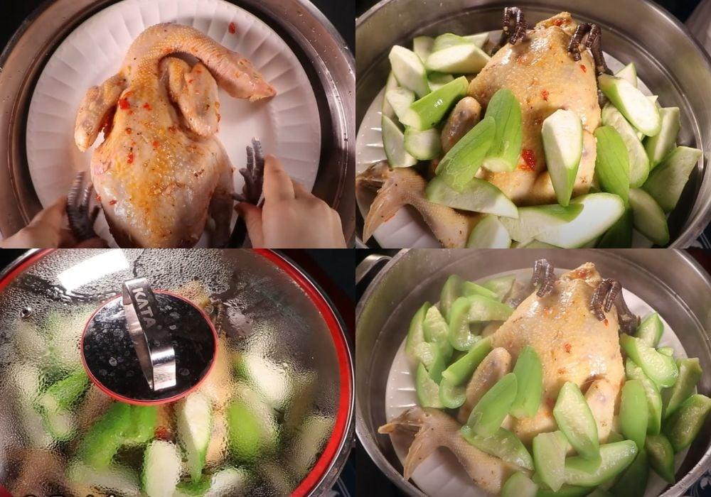 Hấp gà với mướp hương