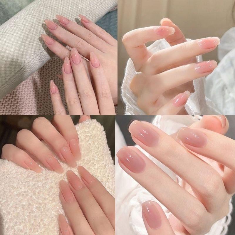 mẫu nail màu hồng thạch