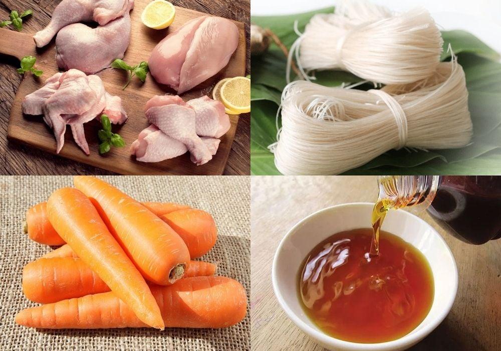 Nguyên liệu làm miến trộn gà xé cà rốt