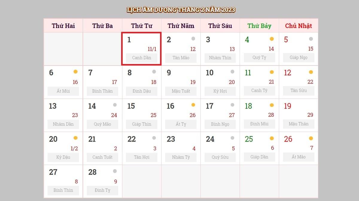 Ngày 1/2/2023 (nhằm ngày 11/1/2023 âm lịch)