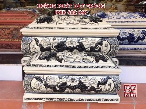 Bộ quách tiểu sứ Bát Tràng sen trắng đen truyền thống
