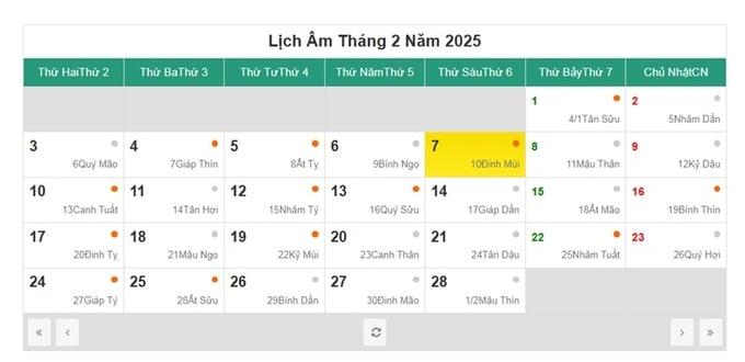 Lịch âm 7/2/2025, xem âm lịch hôm nay Thứ 6 ngày 7/2/2025