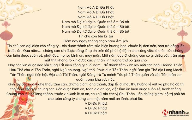 Văn khấn lễ tất niên ngày 30