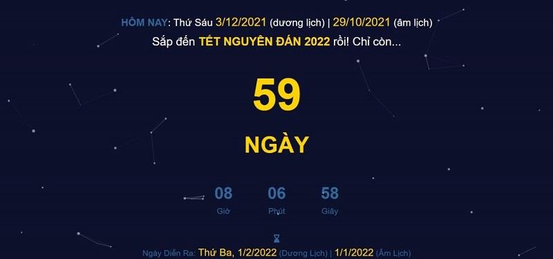 Đếm ngược thời gian đến tết 2022