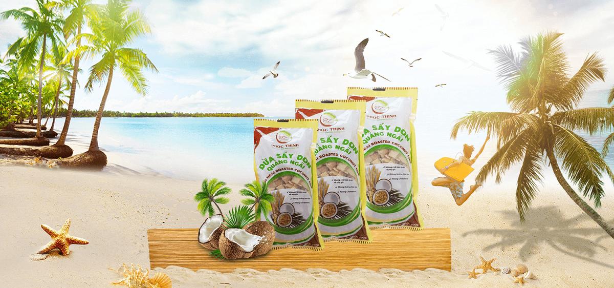 Xưởng Dừa sấy khô giá sỉ Phúc Thịnh bịch 500g - 1kg | Dừa sấy giòn mua ở đâu tphcm?