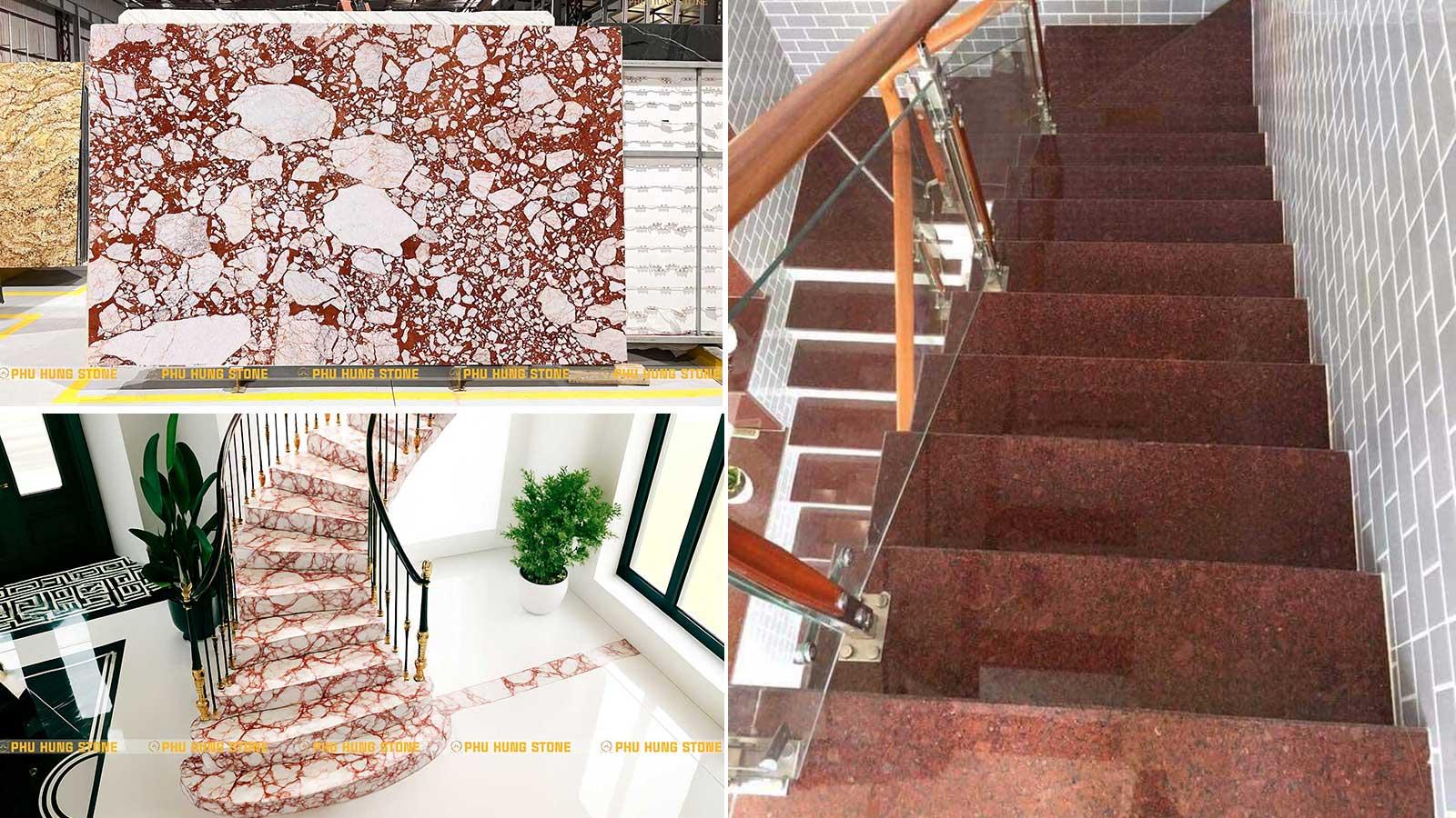 Hình ảnh mẫu đá ốp cầu thang màu đỏ đẹp