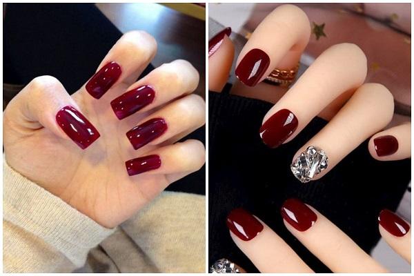 mẫu nail đỏ mận sang chảnh
