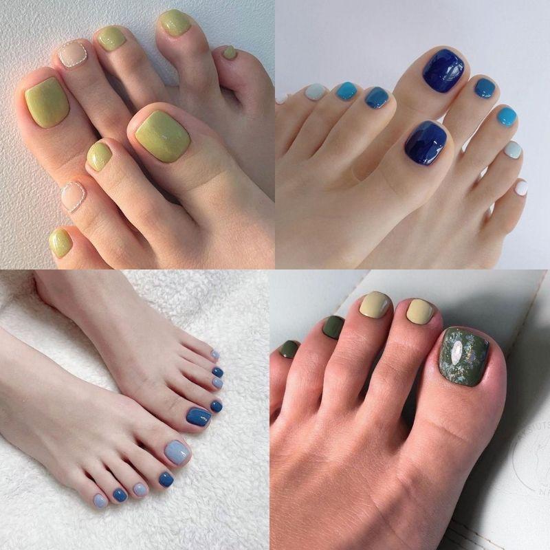 mẫu nail chân màu xanh đẹp