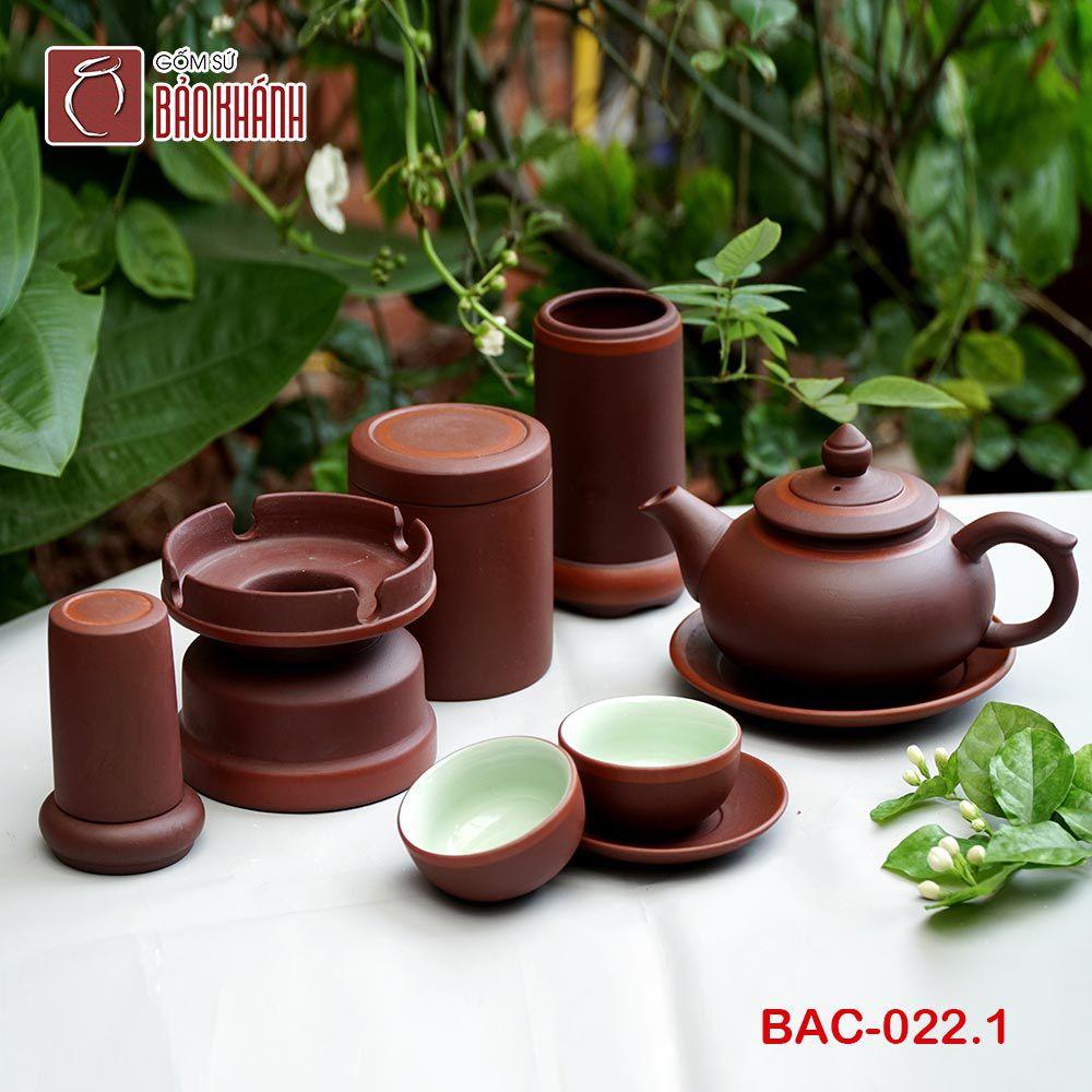 bộ ấm chén tử sa chuông nâu chỉ đỏ