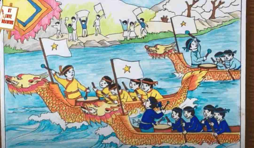 Ý tưởng vẽ tranh về đề tài lễ hội đua thuyền