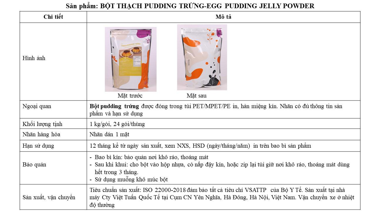 Bột Thạch Pudding Trứng - Egg Pudding Jelly Powder Việt Tuấn 1kg