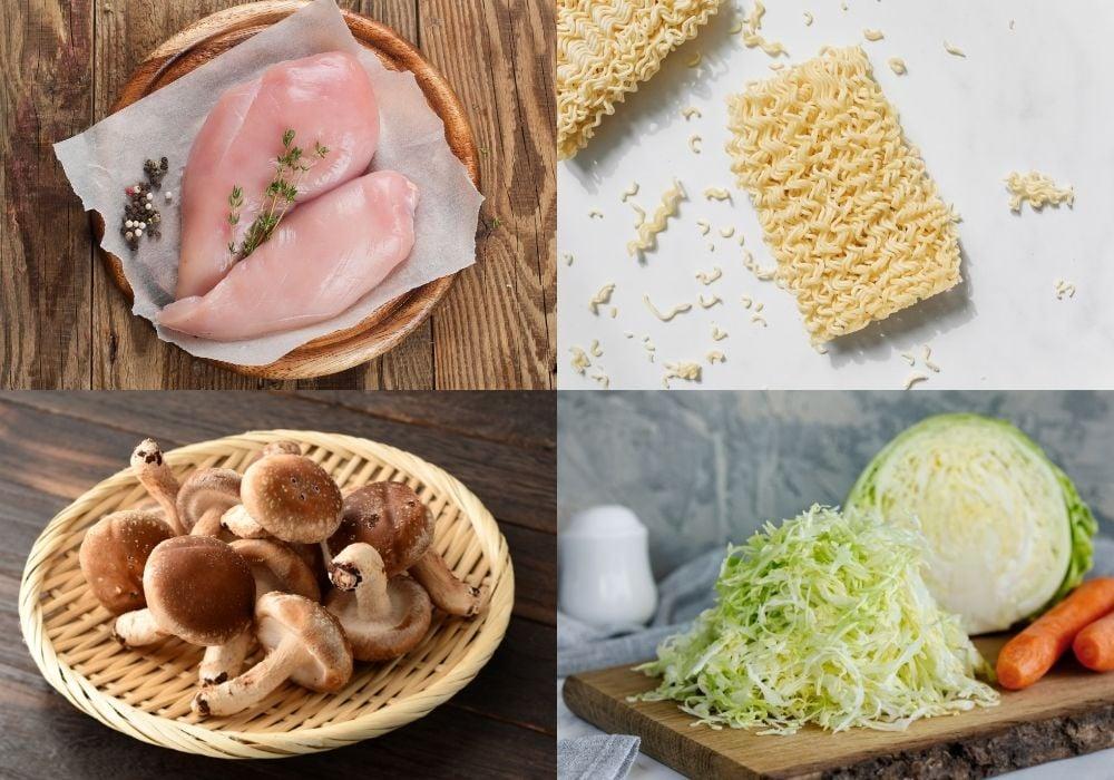 Nguyên liệu nấu mì gà nấm