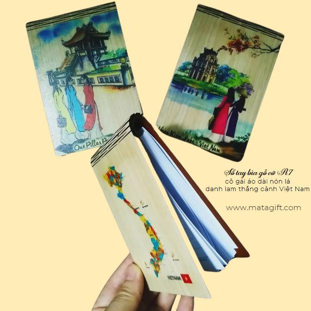 Sổ tay bìa gỗ in hình phong cảnh Việt Nam A7
