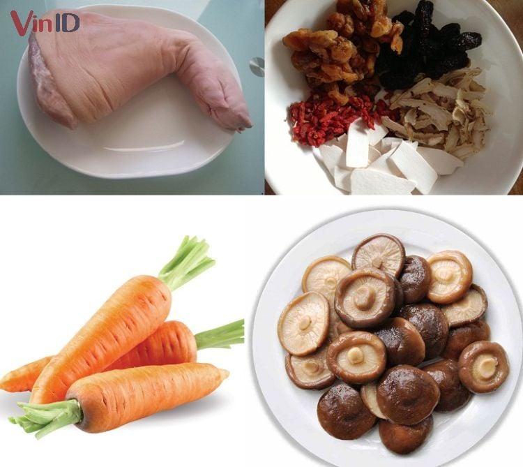 Nguyên liệu để nấu chân giò hầm thuốc bắc